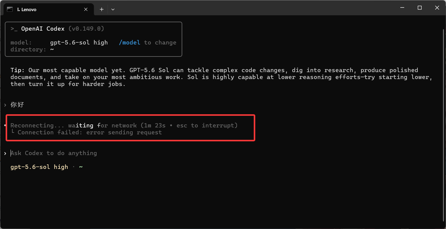 Codex CLI 连接失败示例