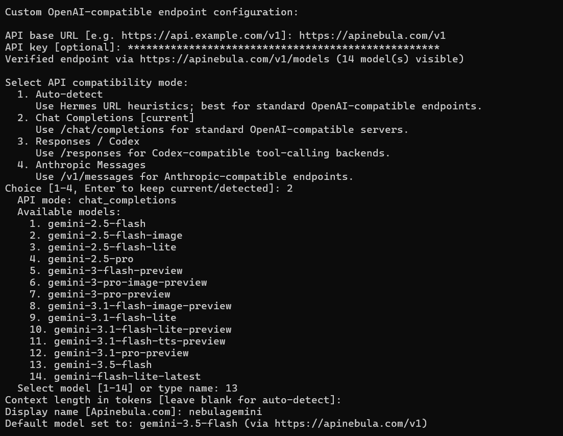 Hermes Gemini 配置截图